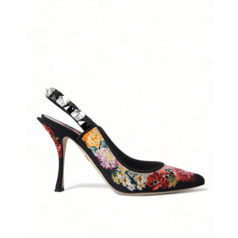 Scarpe slingback con tacco in cristallo floreale nero - EU37/US6.5