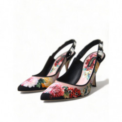 Scarpe slingback con tacco in cristallo floreale nero - EU37/US6.5