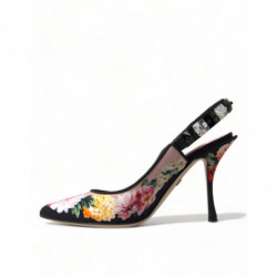 Scarpe slingback con tacco in cristallo floreale nero - EU37/US6.5