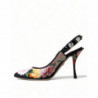 Scarpe slingback con tacco in cristallo floreale nero - EU37/US6.5