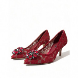 Scarpe décolleté tacco cristallo pizzo rosso Taormina - EU37/US6.5