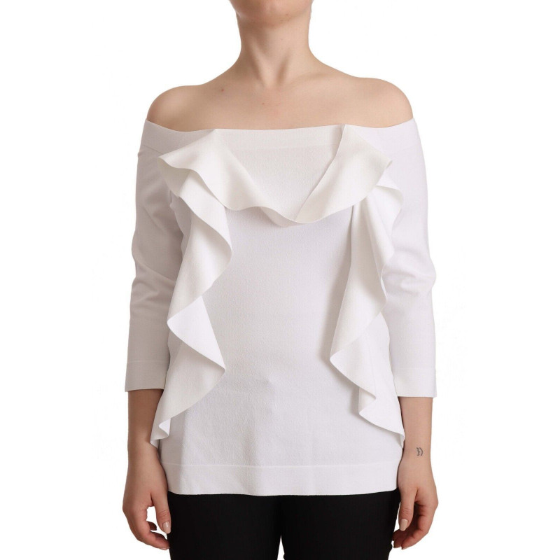 Camicetta bianca da donna maniche lunghe spalle scoperte - IT44-L