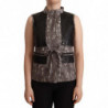 Camicetta senza maniche in pelle con gilet nero marrone - IT40-S
