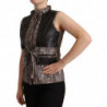 Camicetta senza maniche in pelle con gilet nero marrone - IT40-S