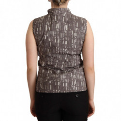 Camicetta senza maniche in pelle con gilet nero marrone - IT40-S
