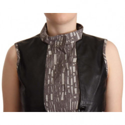 Camicetta senza maniche in pelle con gilet nero marrone - IT40-S