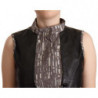 Camicetta senza maniche in pelle con gilet nero marrone - IT40-S