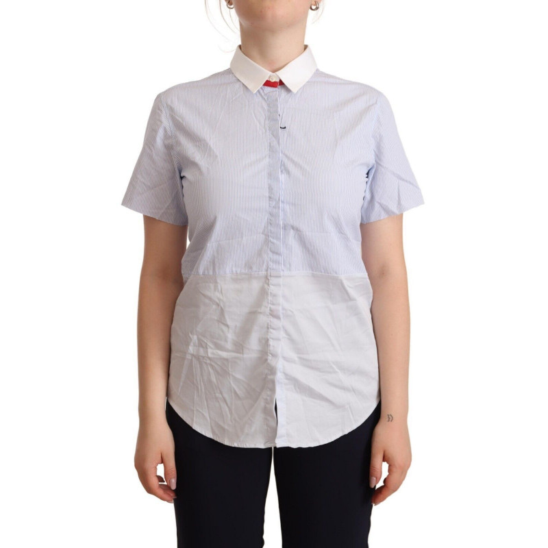 Polo con colletto a maniche corte in cotone azzurro - IT46-XL