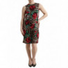 Abito a trapezio in lana con rose rosse leopardate marroni - IT36 - XS