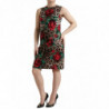 Abito a trapezio in lana con rose rosse leopardate marroni - IT36 - XS