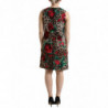 Abito a trapezio in lana con rose rosse leopardate marroni - IT36 - XS