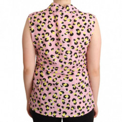 Polo senza maniche con colletto e stampa leopardata rosa - IT46-XL