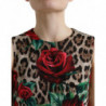 Abito a trapezio in lana con rose rosse leopardate marroni - IT36 - XS