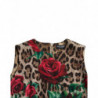 Abito a trapezio in lana con rose rosse leopardate marroni - IT36 - XS