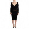 Abito midi nero a maniche lunghe con scollo a cuore - IT40-S