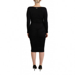 Abito midi nero a maniche lunghe con scollo a cuore - IT40-S
