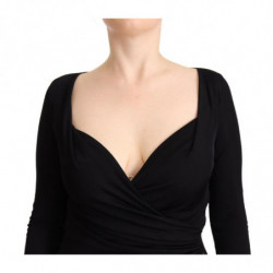Abito midi nero a maniche lunghe con scollo a cuore - IT40-S