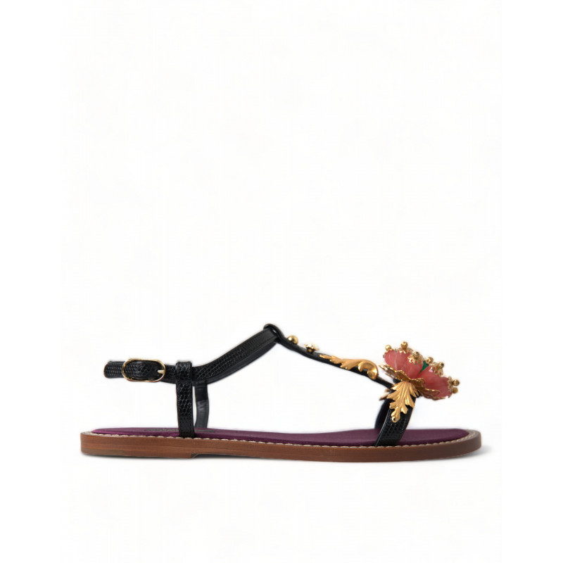 Sandali in pelle nera con cristalli dorati - EU36/US5.5