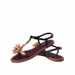 Sandali in pelle nera con cristalli dorati - EU37.5/US7