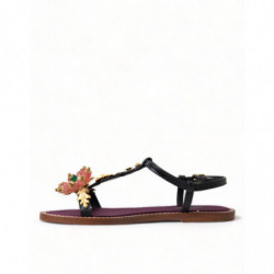 Sandali in pelle nera con cristalli dorati - EU37/US6.5