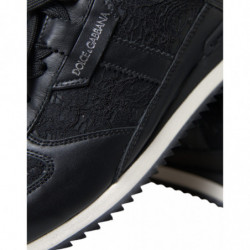 Scarpe da ginnastica in pelle con pizzo floreale nero - EU36/US5.5
