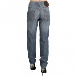 Pantaloni slim fit in denim a vita bassa in cotone lavato blu - W31