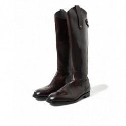 Scarpe stivali da uomo alti al ginocchio in pelle marrone - EU44/US11