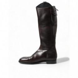 Scarpe stivali da uomo alti al ginocchio in pelle marrone - EU44/US11