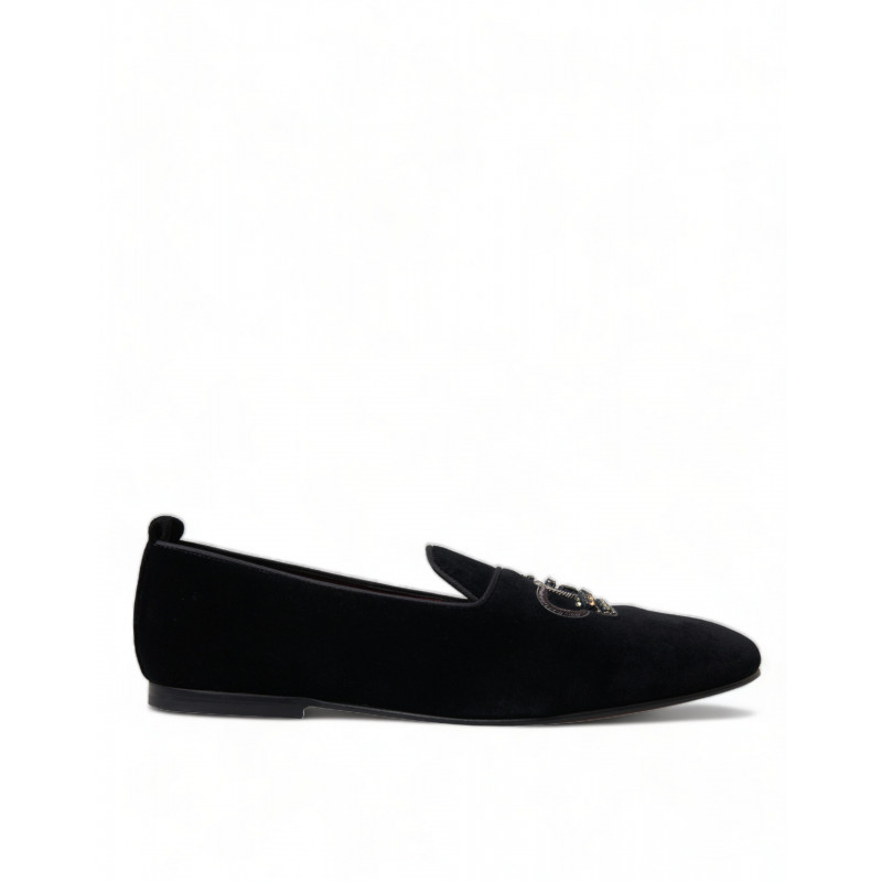 Scarpe eleganti mocassini corona cristalli velluto nero - EU43/US10