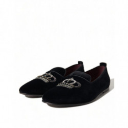 Scarpe eleganti mocassini corona cristalli velluto nero - EU43/US10