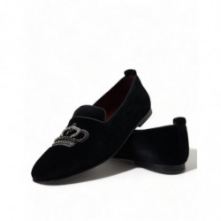 Scarpe eleganti mocassini corona cristalli velluto nero - EU43/US10