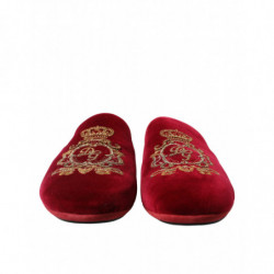 Scarpe diapositive ricamo corona dorata velluto bordeaux - EU45/US12