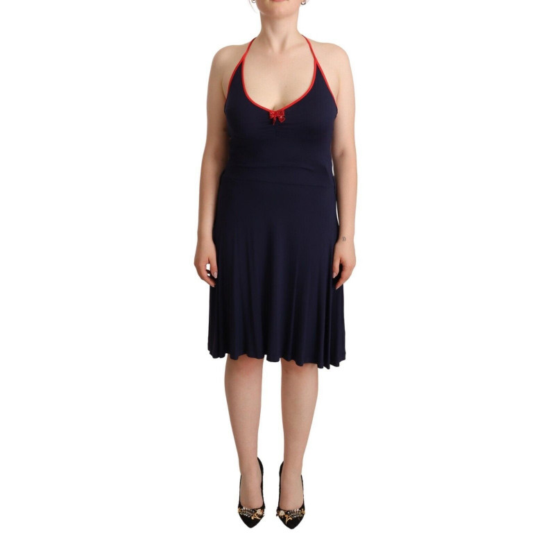 Abito midi tubino scollo all'americana senza maniche blu navy - IT44-L