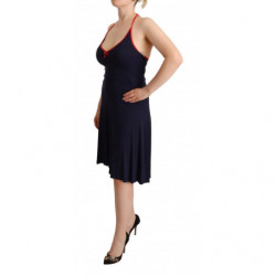 Abito midi tubino scollo all'americana senza maniche blu navy - IT44-L