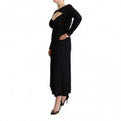 Abito maxi scollo V profondo maniche lunghe nylon nero elasticizzat