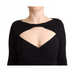 Abito maxi scollo V profondo maniche lunghe nylon nero elasticizzat