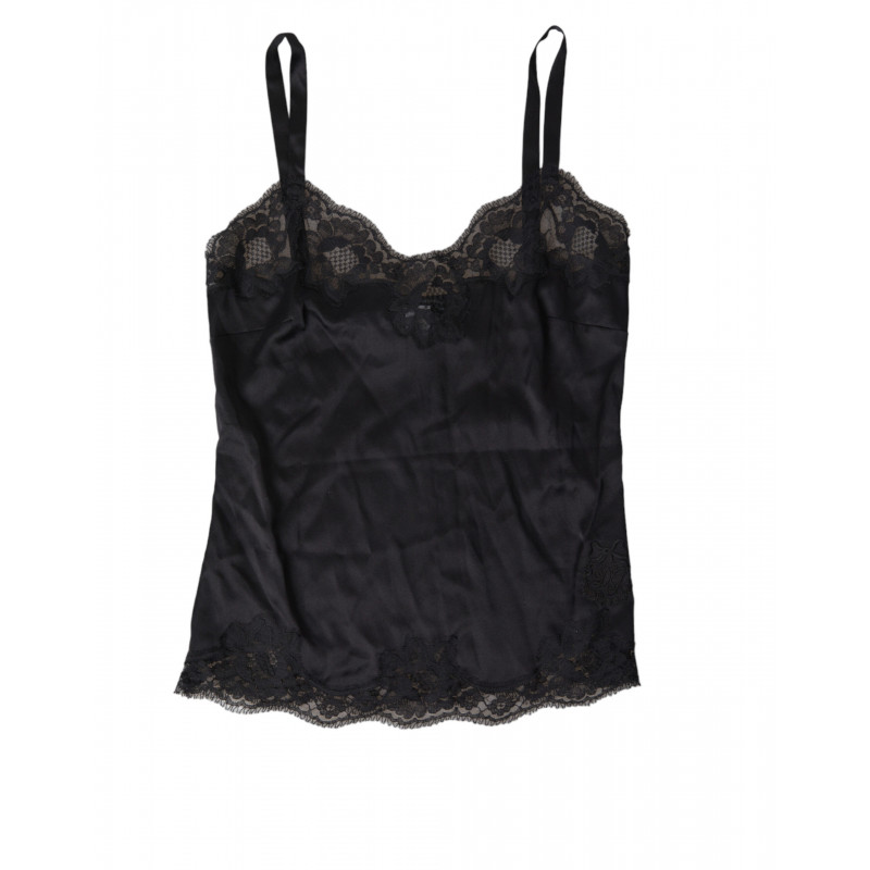 Intimo superiore canotta indumenti da notte seta pizzo nero - IT1 - XS
