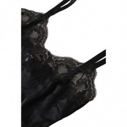 Intimo superiore canotta indumenti da notte seta pizzo nero - IT1 - XS