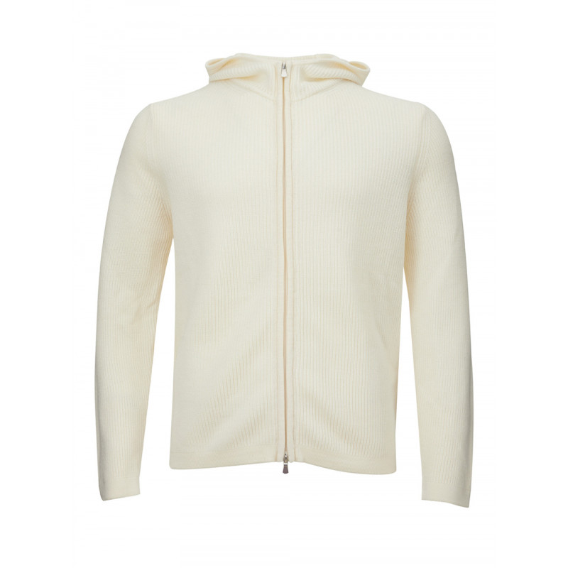 Cardigan con cappuccio in lana bianca con zip - IT50 - M-L