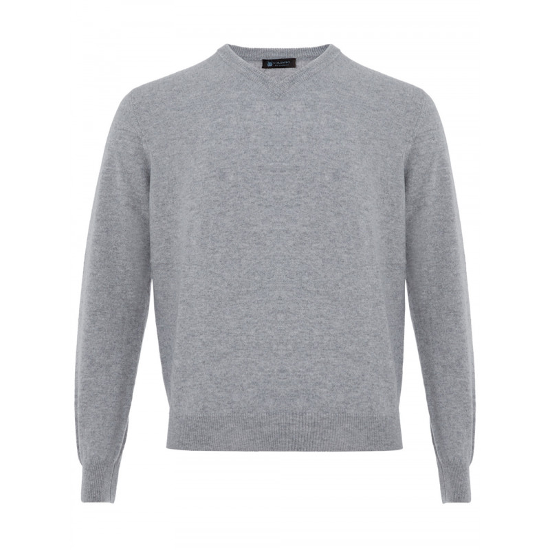 Maglione in cashmere grigio con scollo a V - IT54 - XXL