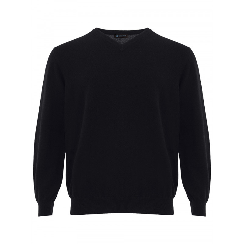 Maglione in cashmere nero con scollo a V - IT50 - M-L