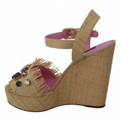 Scarpe sandali con tacco a zeppa con strass beige - EU38/US7.5