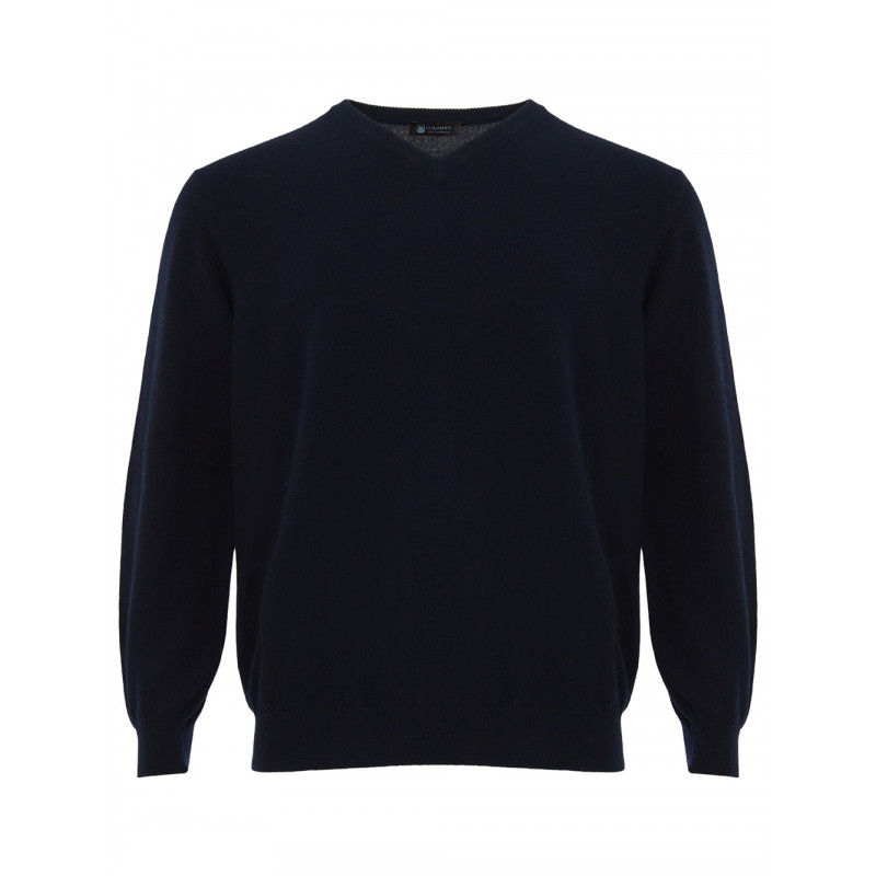 Maglione in cashmere con scollo a V blu navy - IT50 - M-L