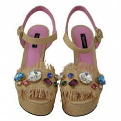 Scarpe sandali con tacco a zeppa con strass beige - EU38/US7.5