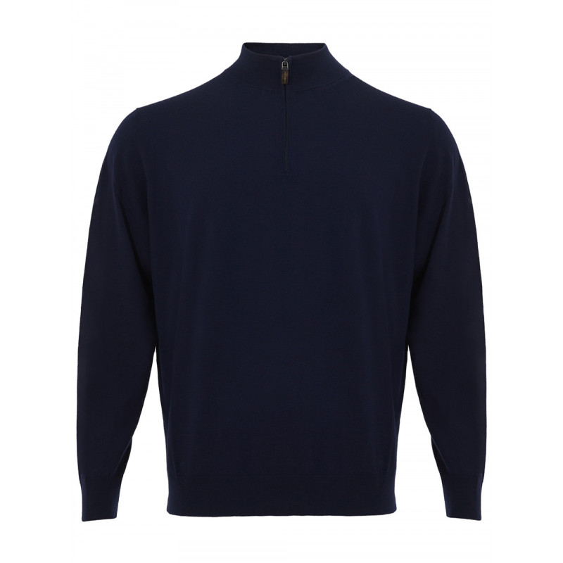 Maglione Blu in Finto Cashmere con Mezza Zip - IT56 - 3XL