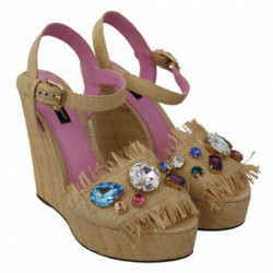 Scarpe sandali con tacco a zeppa con strass beige - EU38/US7.5