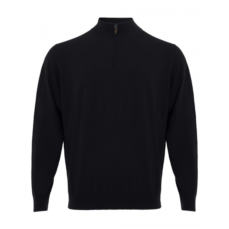 Maglione in finto cashmere nero con mezza zip - IT56 - 3XL