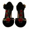 Scarpe Mary Jane nere con décolleté con cristalli e rose - EU35.5/US5