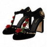 Scarpe Mary Jane nere con décolleté con cristalli e rose - EU35.5/US5