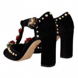 Scarpe Mary Jane nere con décolleté con cristalli e rose - EU35.5/US5